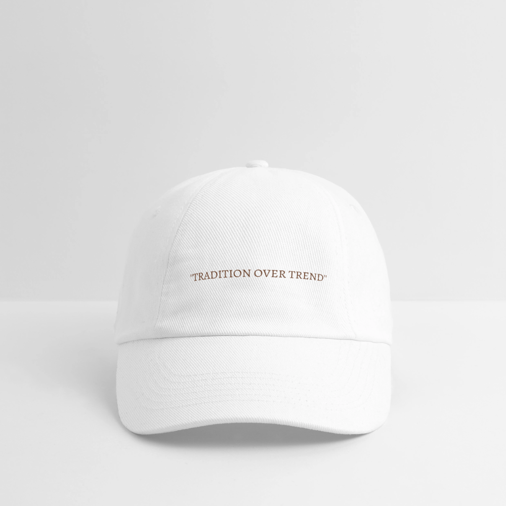 ''Tradition over trend'' base ball cap. LIMITED EDITION - white/white